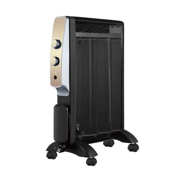 Radiador De Mica Abrigo 1500w 3elem Negro/oro 2potencias Antivuelco,luz Indicadora Termost.regulable 61,5x47x26,5cm