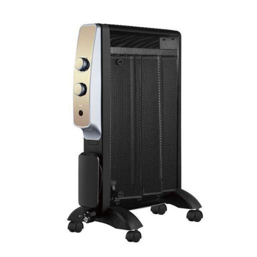 Radiador De Mica Abrigo 1500w 3elem Negro/oro 2potencias Antivuelco,luz Indicadora Termost.regulable 61,5x47x26,5cm