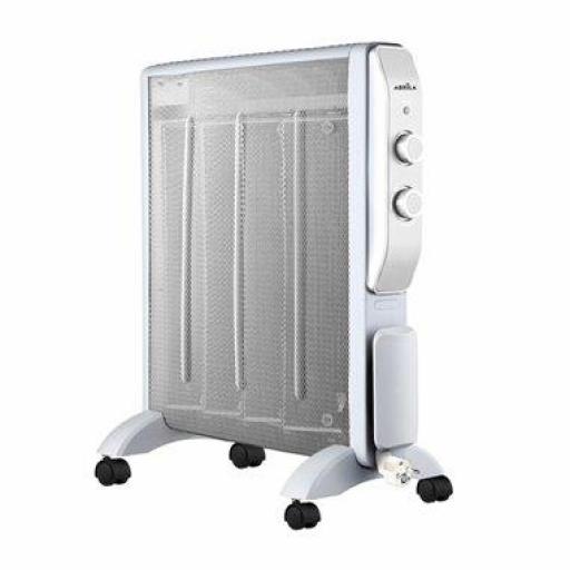 Radiador De Mica Abrigo 2000w 4elementos Blanco/plata 2potencias Antivuelco,luz Ind.termostato Reg.61,5x56x26,5 Cm