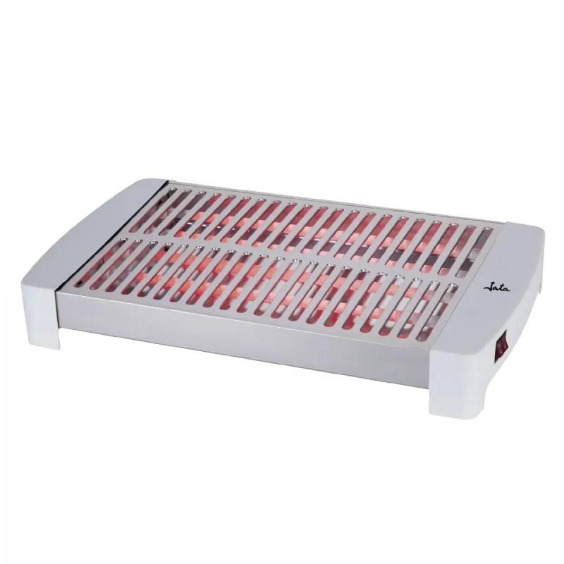 JATA - Tostadora Horizontal 1000 W con Parrilla XXL 35x25 cm, 5 Resistencias de Cuarzo, 3 Niveles de Potencia, Acero Inoxidable, Bandeja Recogemigas