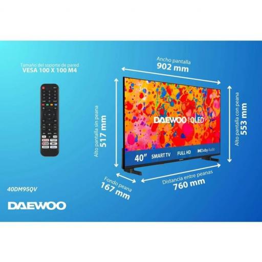 TV Daewoo 40" QLED - Full HD, Smart TV VIDAA, Dolby Audio 16W, HDR10