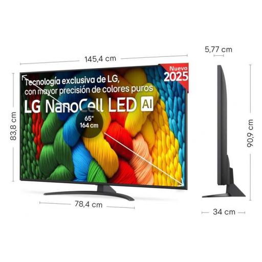 TV LG 65" DLED - 4K Ultra HD, NanoCell Alfa7, Web OS 25, 20 W RMS, HDR10 Pro