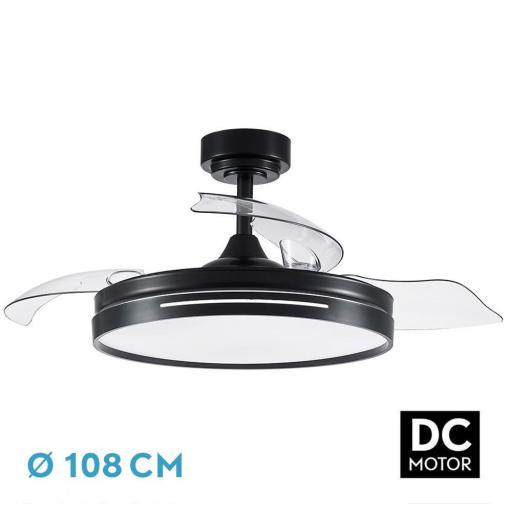 VENTILADOR DC 72W MICENAS NEGRO 3 ASPAS 108D 6 VELOC. 7200LM 3 COLORES C/REMOTO, MEMORIA Y TEMPORIZADOR 24 [0]