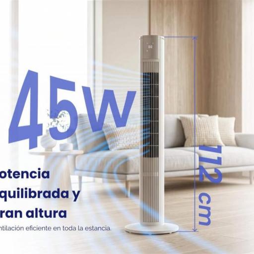 Ventilador torre Artica - 45W, 112 cm, 3 Velocidades, Temporizador, Oscilante [2]
