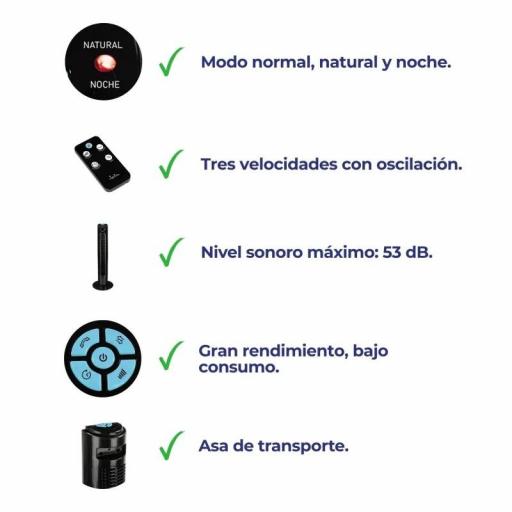 Ventilador Torre Jata JVVT3042 - 82 cm, 45 W, Temporizador, Mando a distancia, Negro [3]