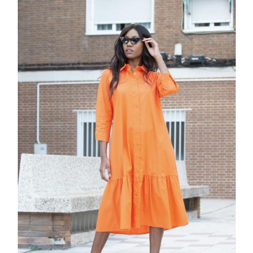 VESTIDO CAMISERO MANGA PEGADA NARANJA [1]