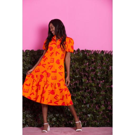 VESTIDO CAMISERO LOVE MANGA ABULLONADA NARANJA [2]
