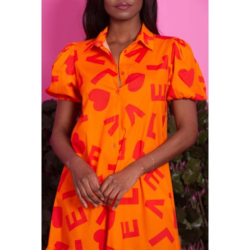 VESTIDO CAMISERO LOVE MANGA ABULLONADA NARANJA [0]