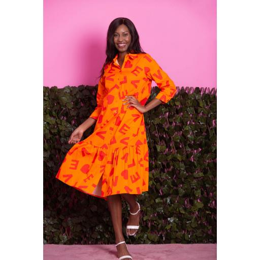 VESTIDO CAMISERO MANGA PEGADA LOVE NARANJA [0]