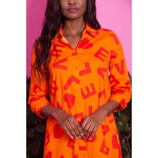 VESTIDO CAMISERO MANGA PEGADA LOVE NARANJA [2]
