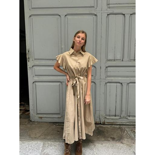 VESTIDO CAMISERO VOLANTE BEIGE [2]