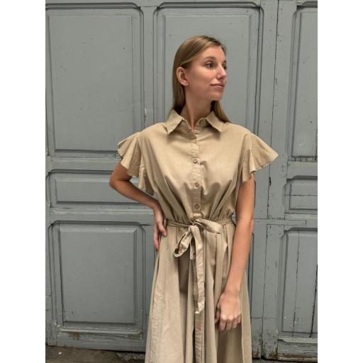 VESTIDO CAMISERO VOLANTE BEIGE [1]