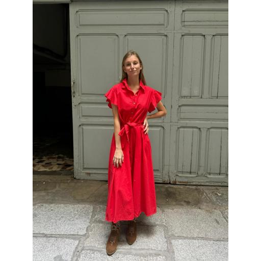 VESTIDO CAMISERO VOLANTE ROJO