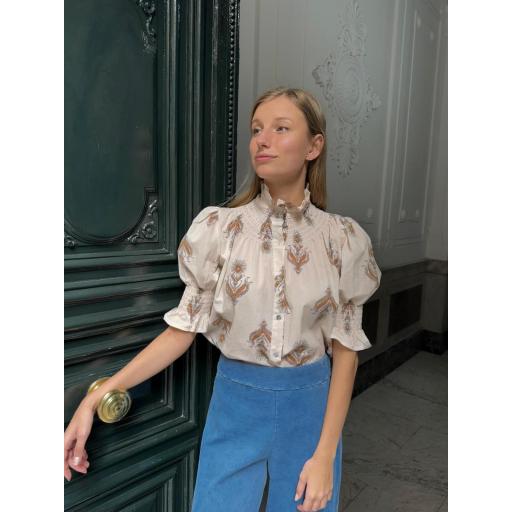 BLUSA CUELLO ALTO FLOR BEIGE [0]