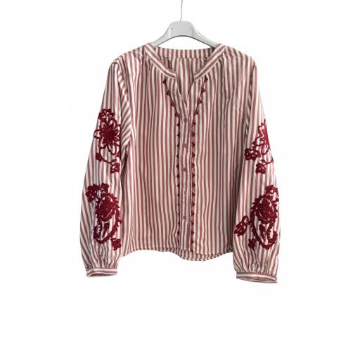CAMISA RAYAS GRANATE BORDADO