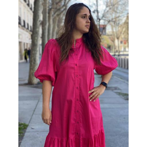 VESTIDO FUCSIA MANGA ABULLONADA [0]