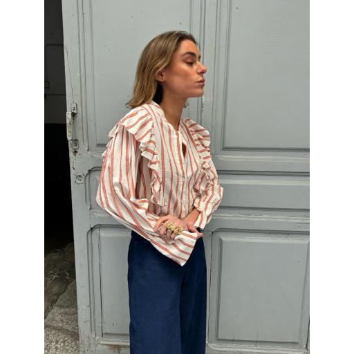 CAMISA RAYAS NARANJA VOLANTE [0]