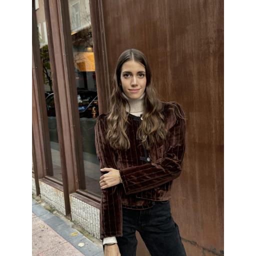 CHAQUETA TERCIOPELO MANGA ABULLONADA MARRÓN [0]