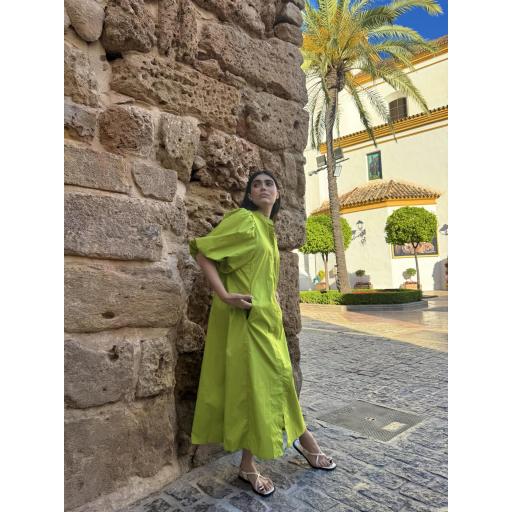 Vestido manga abullonada verde