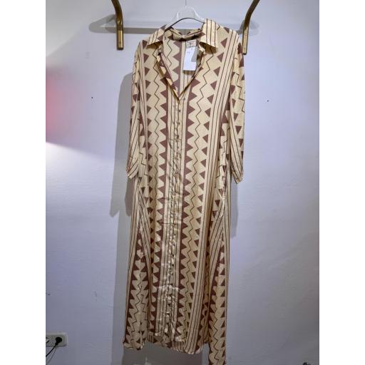 Vestido camisero étnico beige [0]