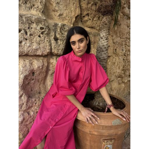  Vestido manga abullonada fucsia 