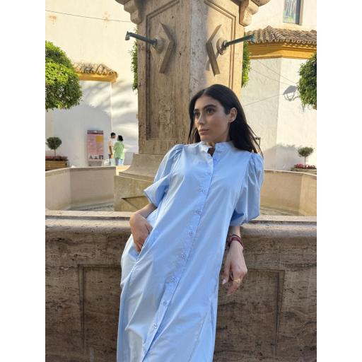 Vestido manga abullonada azul