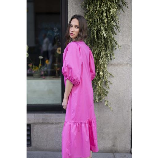 VESTIDO FUCSIA MANGA ABULLONADA [0]