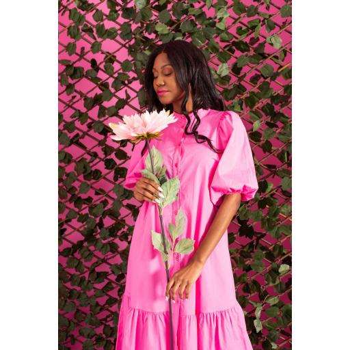 	VESTIDO ALGODÓN MANGA ABULLONADA FUCSIA [1]