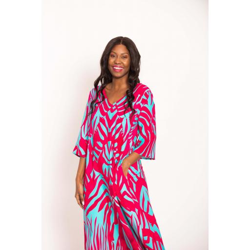	VESTIDO TIGRE TURQUESA + FUCSIA [2]