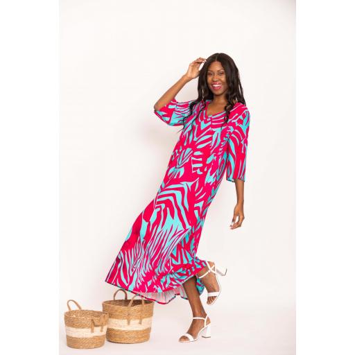 	VESTIDO TIGRE TURQUESA + FUCSIA [1]