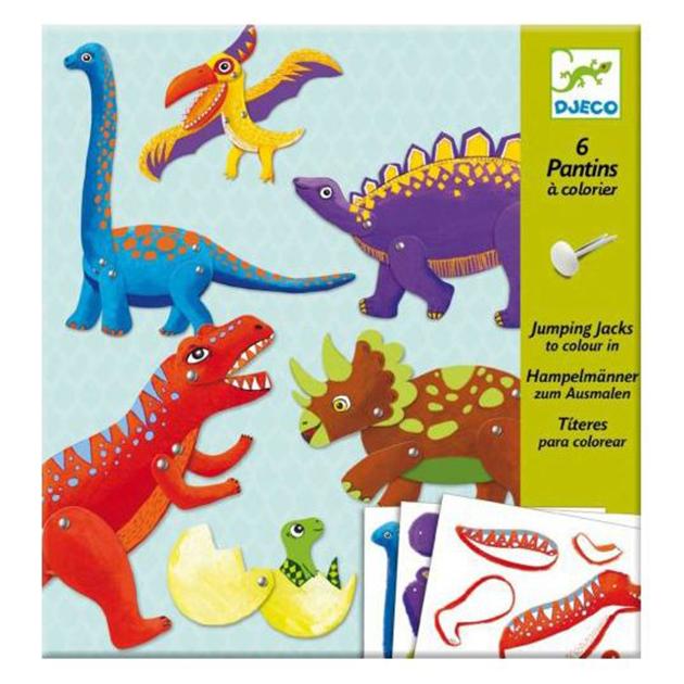 6 títeres dinosaurios para colorear