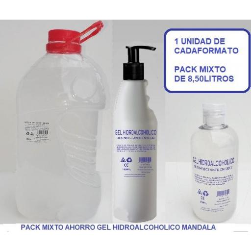 PACK MIXTO AHORRO Gel Hidroalcohólico Antivírico+ Gel .6 UNIDADES-3 FORMATOS-2 PRODUCTOS-8,50 LITROS