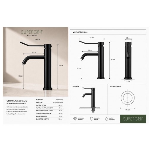 501108370 Grifo Lavabo Alto PMR Negro Mate [4]