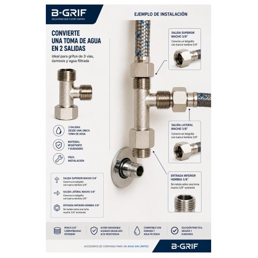 870018100 T 3/8" derivadora de agua – 2 salidas para grifo de ósmosis y agua filtrada  [0]