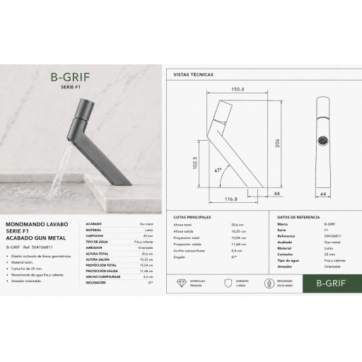 504106811 Grifo Monomando Lavabo Gun Metal B-GRIF F1 [4]