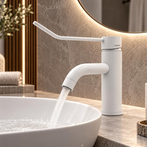 Grifo lavabo gerontológico PMR blanco mate con palanca larga – 501106310 [1]
