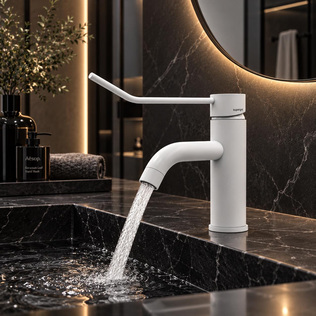 Grifo lavabo gerontológico PMR blanco mate con palanca larga – 501106310