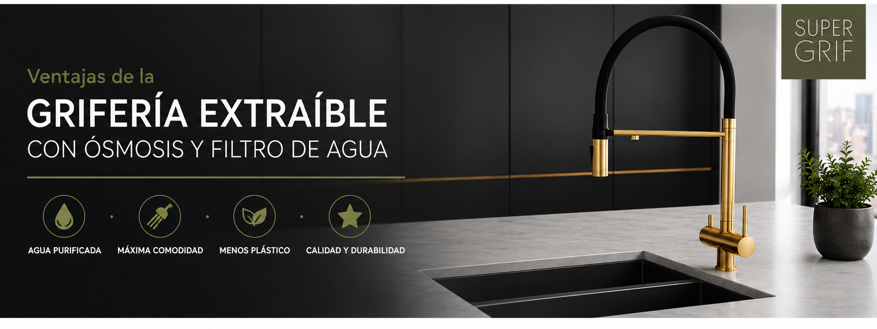 Grifería Cocina Extraíble para Agua Filtrada