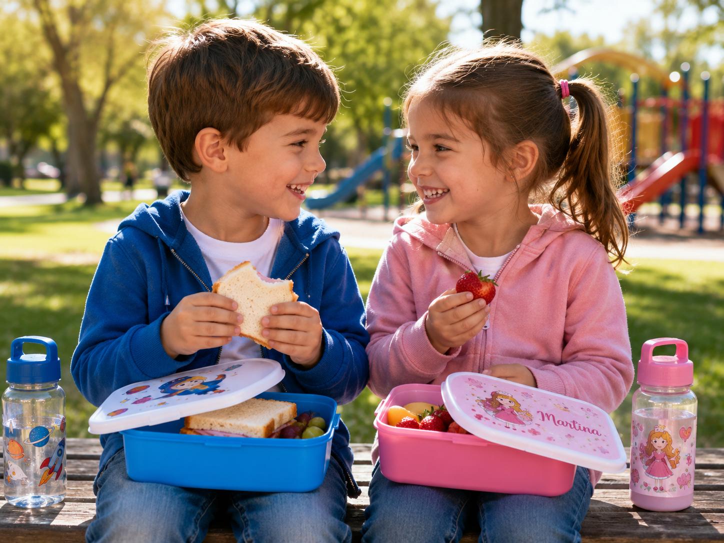 Fiambrera infantil personalizada para merienda | Azul o rosa