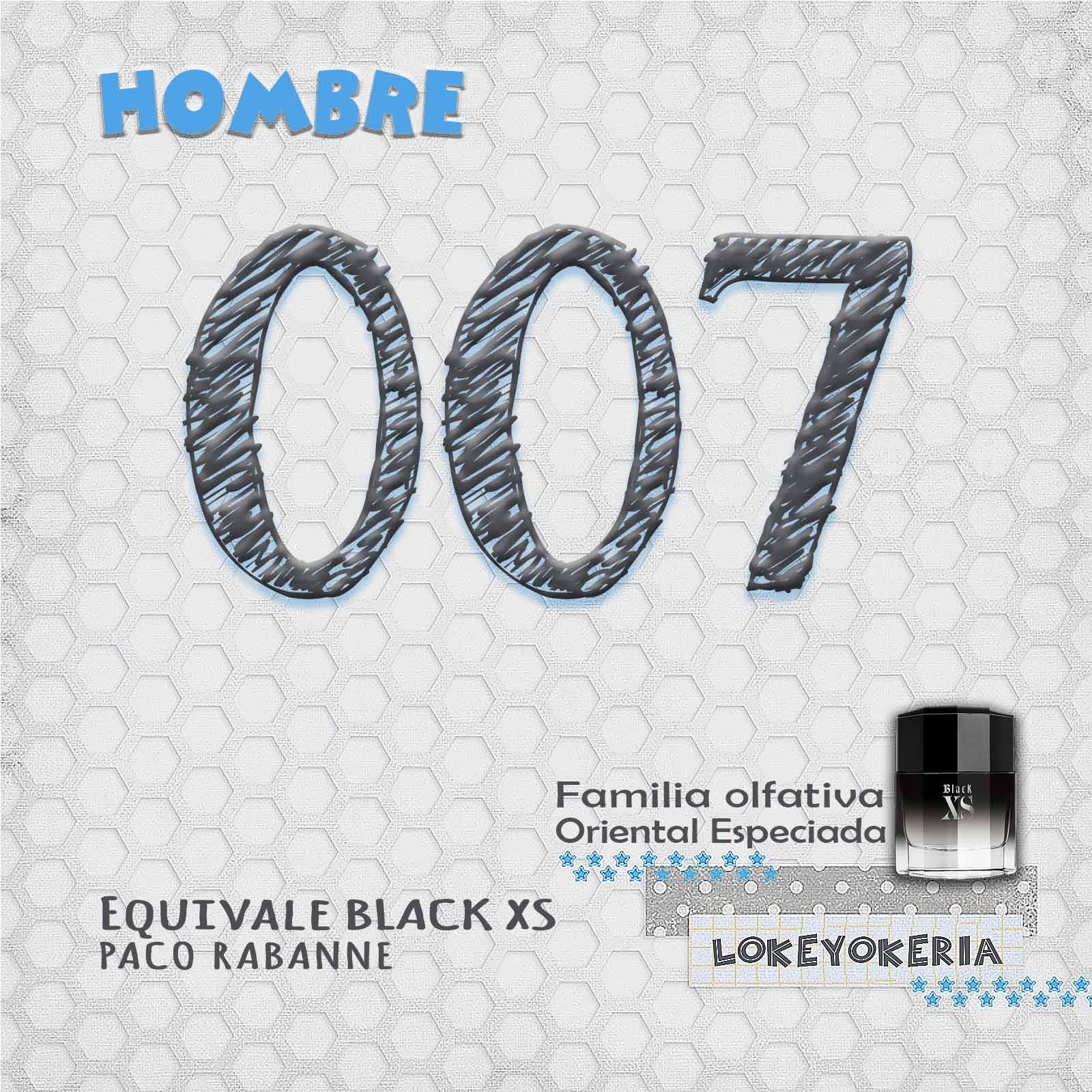 007 Perfume Equivalencia Hombre | Oriental Amaderada (Inspiración Paco Rabanne, Black XS)