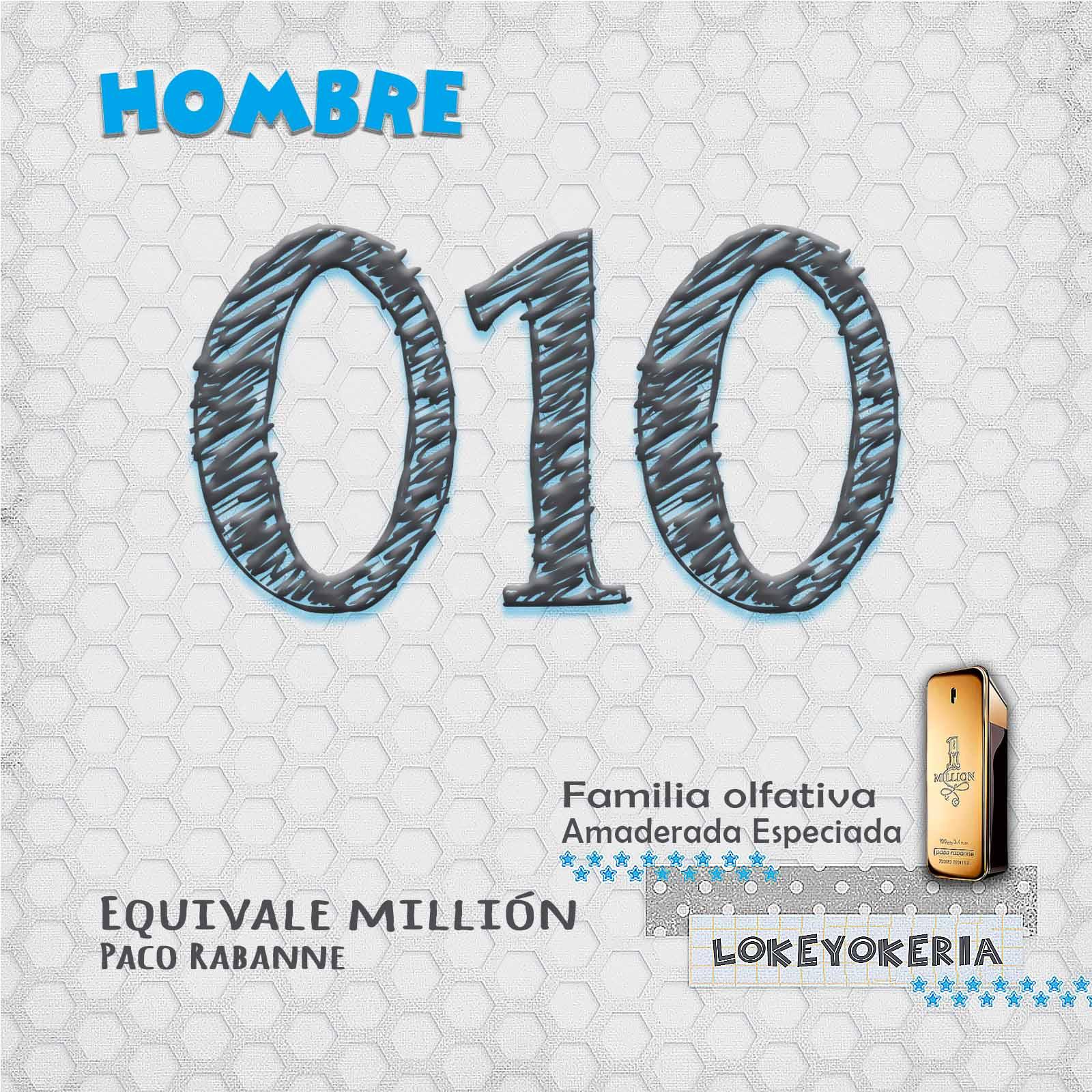 010 Perfume Equivalencia Hombre | Amaderada Especiada (Inspiración Paco Rabanne, 1 Million)