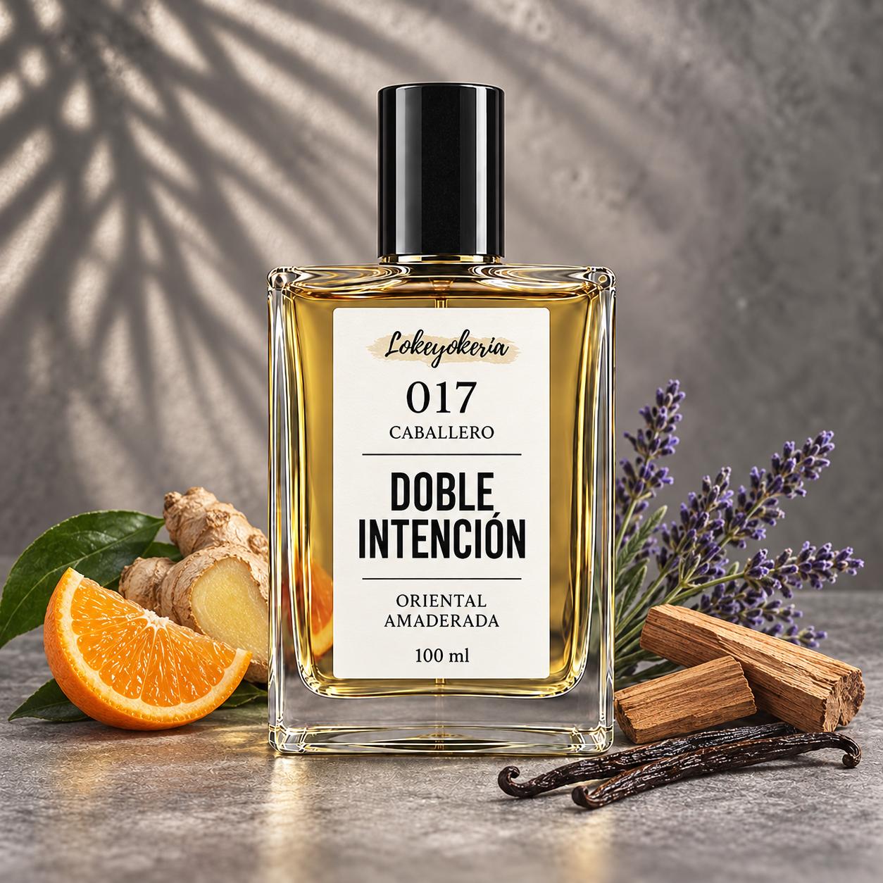 017 DOBLE INTENCIÓN de Lokeyokeria, frasco de 100 ml con mandarina, jengibre, lavanda, sándalo y vainilla