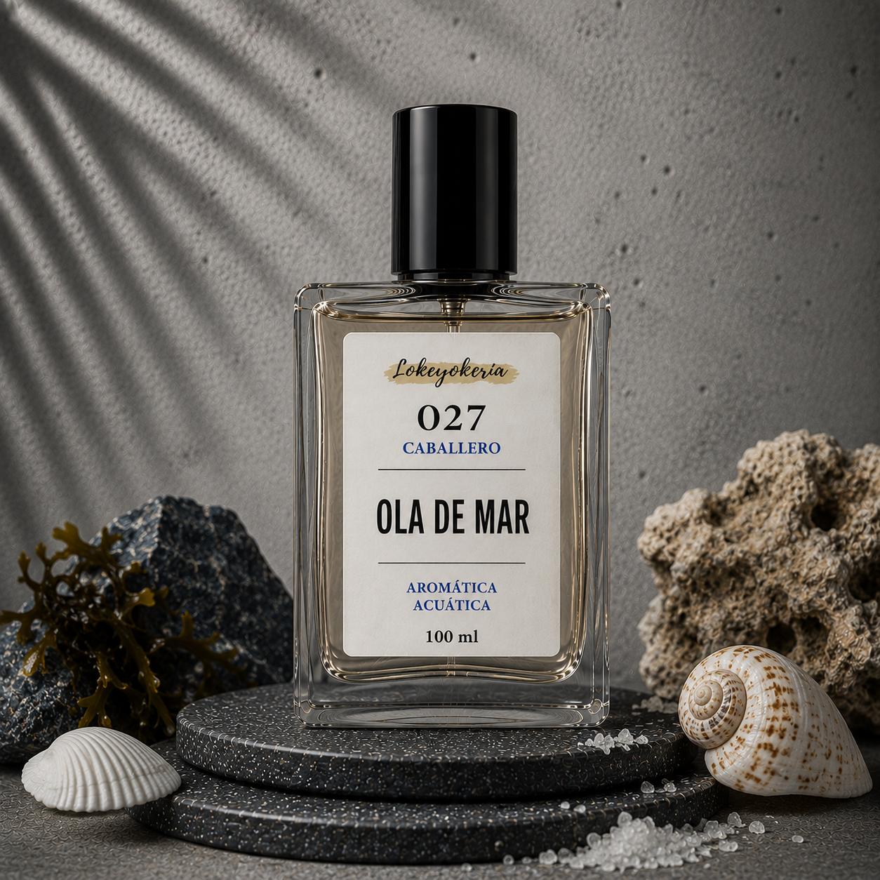 027 OLA DE MAR de Lokeyokeria, frasco de 100 ml con etiqueta de caballero y decoración marina