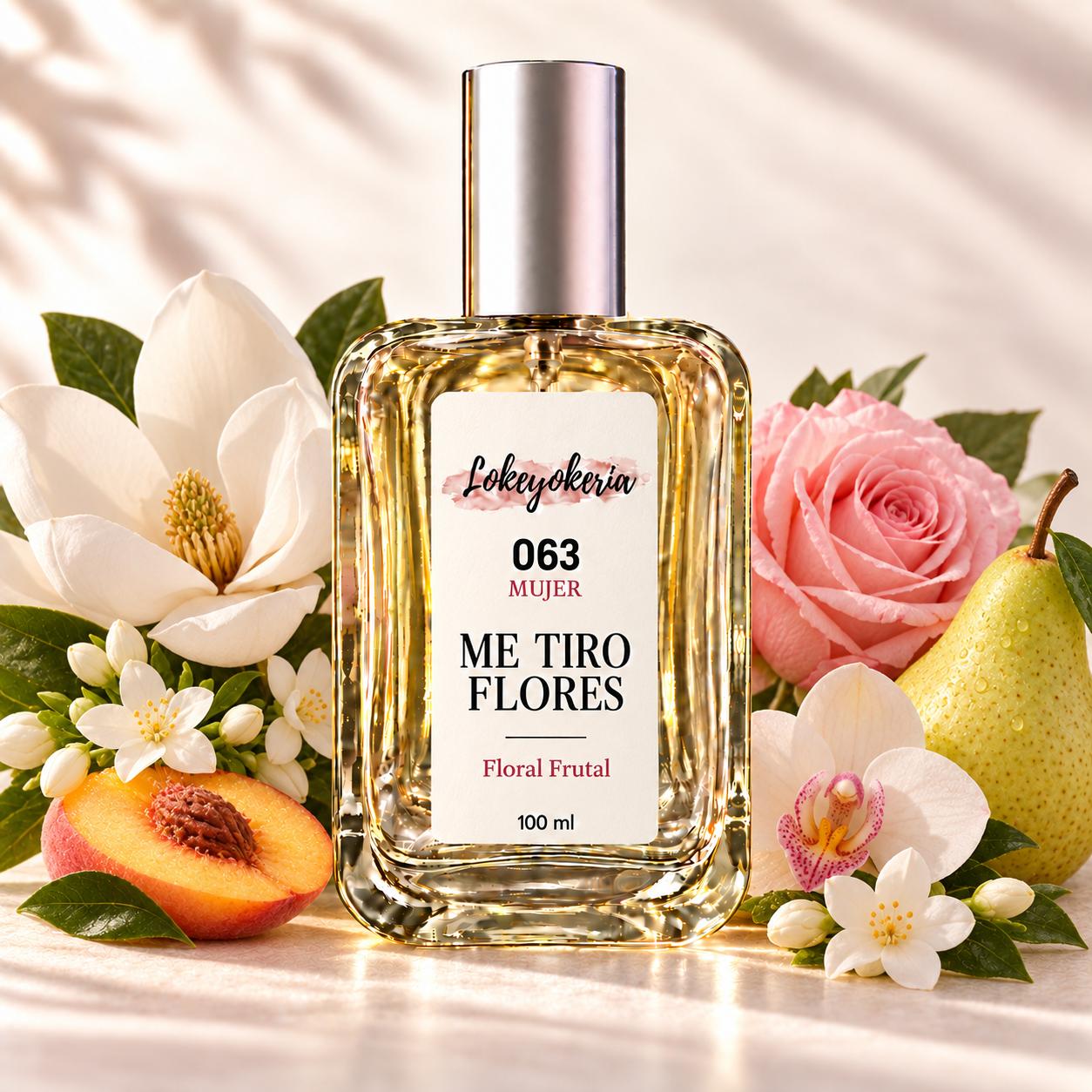063 ME TIRO FLORES de Lokeyokeria, perfume de equivalencia mujer Floral Frutal, frasco de 100 ml