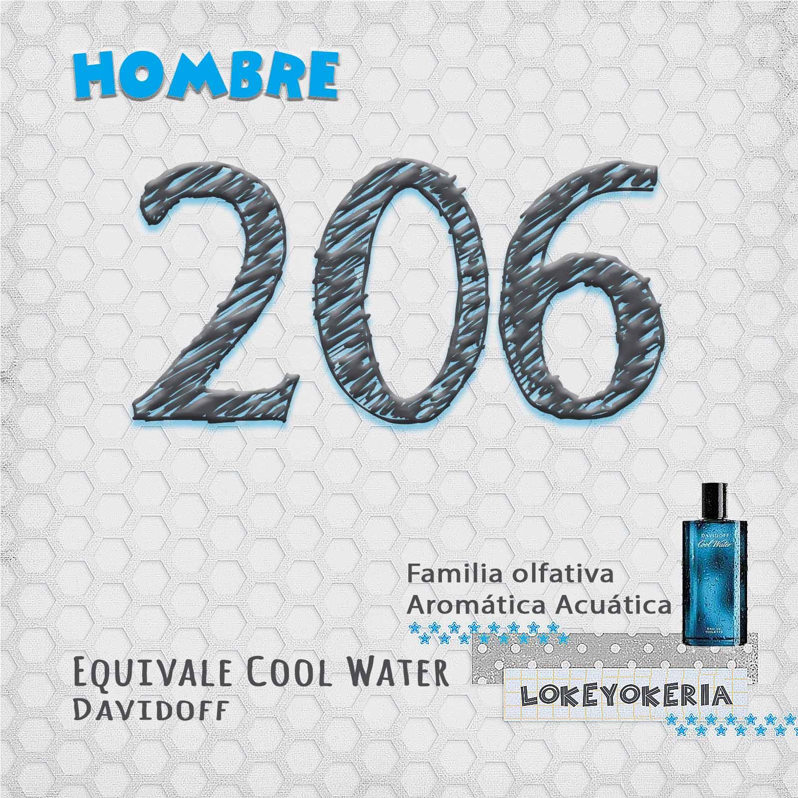 206 Perfume Equivalencia Hombre | Aromática Acuática (Inspiración Davidoff, Cool Water)