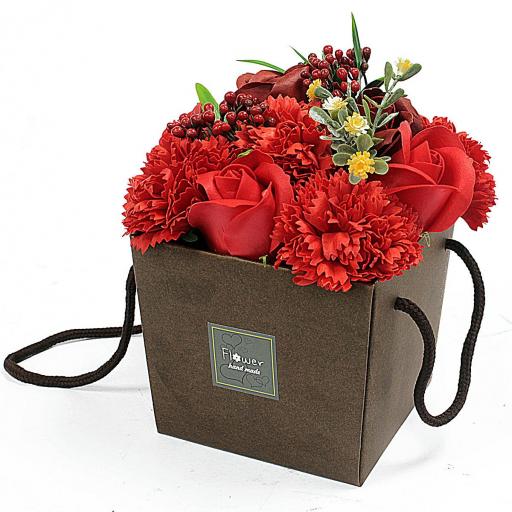 Cubo Bouquet floral de Jabón con Rosas y Claveles Rojos [1]