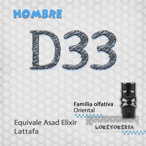 D33 Perfume Equivalencia Hombre | Oriental (Inspiración Lattafa Perfumes, Asad Elixir)