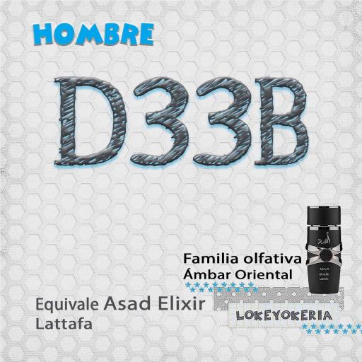 D33B Perfume Equivalencia Hombre | Oriental (Inspiración Lattafa Perfumes, Asad Elixir)