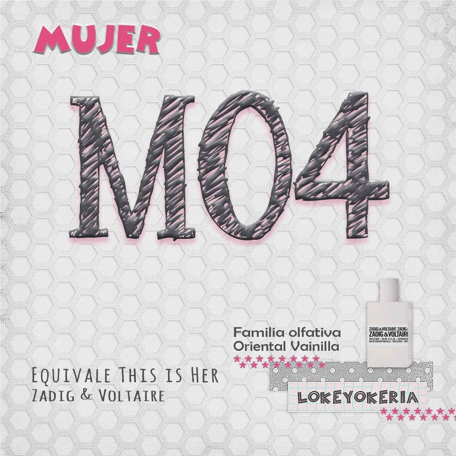 M04 Perfume Equivalencia Mujer | Oriental Vainilla (Inspiración Zadig & Voltaire, This is Her)