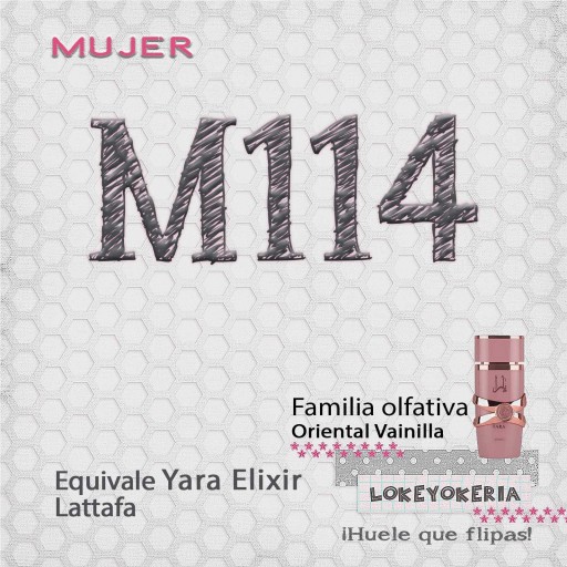 M114 Perfume Equivalencia Mujer | Oriental Vainilla (Inspiración Lattafa, Yara Elixir)